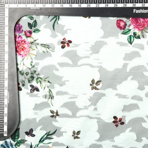 Light Green And Pink Floral Pattern Digital Print Jacquard Georgette Fabric