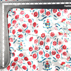 Red And White Floral Pattern Digital Print Jacquard Georgette Fabric