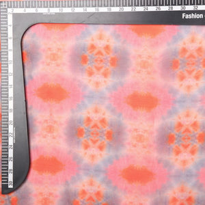 Grey And Pink Abstract Pattern Digital Print Georgette Satin Fabric