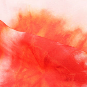 White And Orange Shibori Pattern Digital Print Georgette Satin Fabric