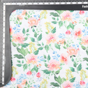 White And Pink Floral Pattern Digital Print Georgette Satin Fabric