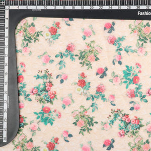 Peach And Red Floral Pattern Digital Print Georgette Satin Fabric