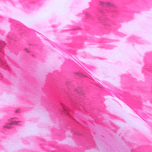 Pink And White Tie & Dye Pattern Digital Print Georgette Satin Fabric