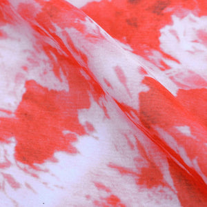 Red And White Tie & Dye Pattern Digital Print Georgette Satin Fabric