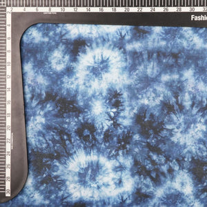 Blue And White Tie & Dye Pattern Digital Print Georgette Satin Fabric