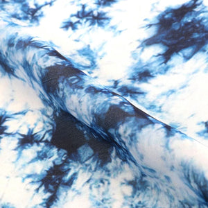 Blue And White Tie & Dye Pattern Digital Print Georgette Satin Fabric