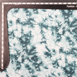 Teal Green And White Tie & Dye Pattern Digital Print Georgette Satin Fabric