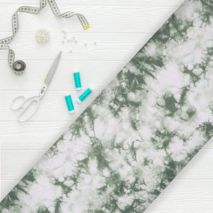 Olive Green And White Tie & Dye Pattern Digital Print Georgette Satin Fabric