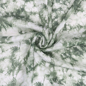 Olive Green And White Tie & Dye Pattern Digital Print Georgette Satin Fabric