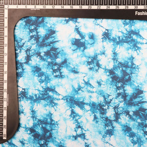 Blue And White Tie & Dye Pattern Digital Print Georgette Satin Fabric