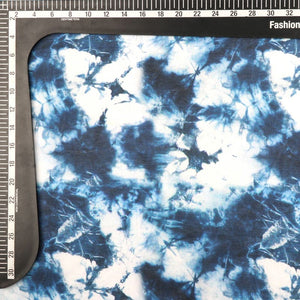 Dark Blue And White Tie & Dye Pattern Digital Print Georgette Satin Fabric