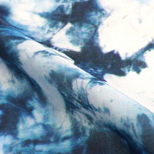 Dark Blue And White Tie & Dye Pattern Digital Print Georgette Satin Fabric