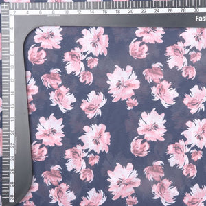 Black And Watermelon Pink Floral Pattern Digital Print Georgette Fabric