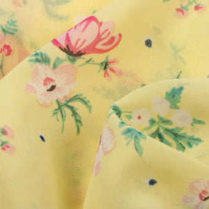 Light Yellow And Red Floral Pattern Screen Print Georgette Fabric