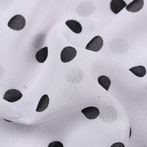 White And Black Polka Dots Pattern Screen Print Georgette Fabric