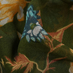 Olive Green And Royal Yellow Floral Pattern Digital Print Georgette Fabric