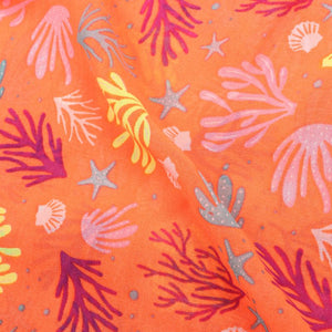 Neon Orange And Yellow Abstract Pattern Screen Print Georgette Fabric