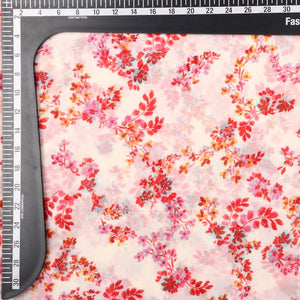 White And Red Floral Pattern Screen Print Georgette Fabric