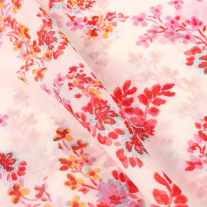 White And Red Floral Pattern Screen Print Georgette Fabric