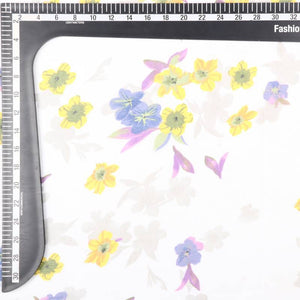 White And Yellow Floral Pattern Digital Print Georgette Fabric