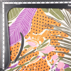 Orange And Purple Floral Pattern Digital Print Georgette Fabric