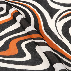 Ochre Orange And Black Abstract Pattern Digital Print Georgette Fabric