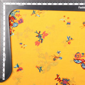 Yellow And Orange Floral Pattern Screen Print Georgette Fabric