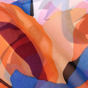 Blue And Orange Abstract Pattern Digital Print Georgette Fabric