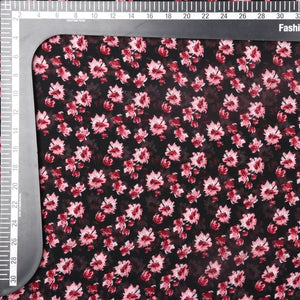 Black And Pink Floral Pattern Digital Print Georgette Fabric