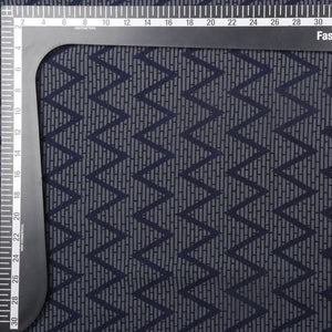 Grey And Navy Blue Chevron Pattern Screen Print Georgette Fabric