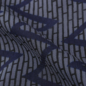 Grey And Navy Blue Chevron Pattern Screen Print Georgette Fabric