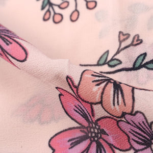 Dusty Peach And Pink Floral Pattern Screen Print Georgette Fabric