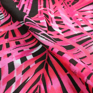 Black And Dark Pink Leaf Pattern Screen Print Georgette Fabric