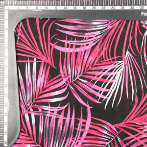 Black And Dark Pink Leaf Pattern Screen Print Georgette Fabric