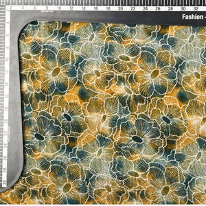 Yellow And Blue Floral Pattern Screen Print Georgette Fabric