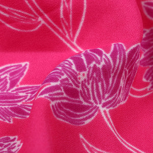 Pink And Purple Floral Pattern Screen Print Moss Crepe Fabric