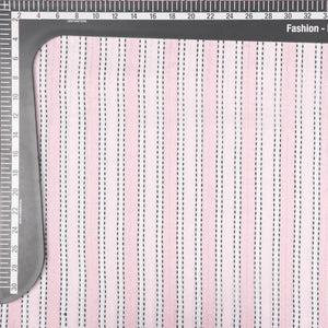 Baby Pink And Off White Stripes Pattern Handloom Cotton Fabric