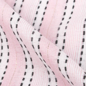 Baby Pink And Off White Stripes Pattern Handloom Cotton Fabric