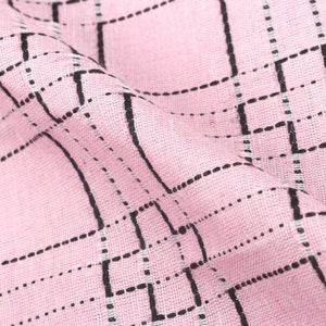 Pink And Black Geometric Pattern Handloom Cotton Fabric