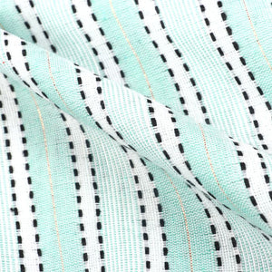 Sea Green And White Stripes Pattern Handloom Cotton Fabric