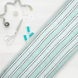 Sea Green And White Stripes Pattern Handloom Cotton Fabric