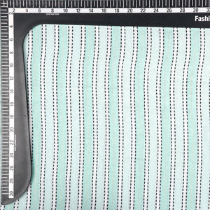 Sea Green And White Stripes Pattern Handloom Cotton Fabric