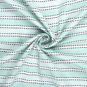 Sea Green And White Stripes Pattern Handloom Cotton Fabric