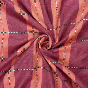 Hippie Pink And Coral Pink Checks Pattern Handloom Cotton Fabric
