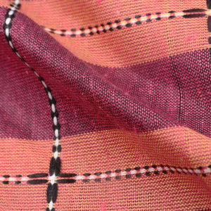 Hippie Pink And Coral Pink Checks Pattern Handloom Cotton Fabric
