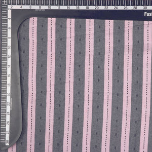 Dark Grey And Baby Pink Stripes Pattern Handloom Cotton Fabric