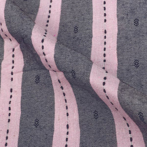 Dark Grey And Baby Pink Stripes Pattern Handloom Cotton Fabric