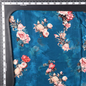 Navy Blue And Pink Floral Pattern Digital Print Japan Satin Fabric