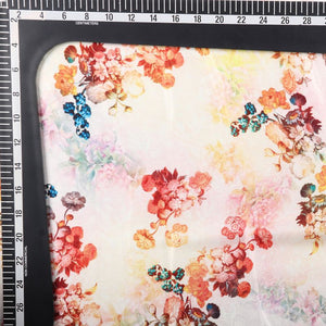 White And Red Floral Pattern Digital Print Japan Satin Fabric