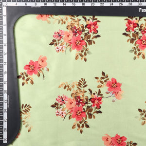 Dusty Lime And Red Floral Pattern Digital Print Japan Satin Fabric